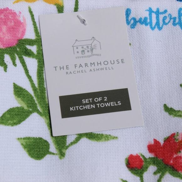 Rachel Ashwell Farmhouse Set of 2 Kitchen Towels Butterfly Floral Cotton - Picture 9 of 11